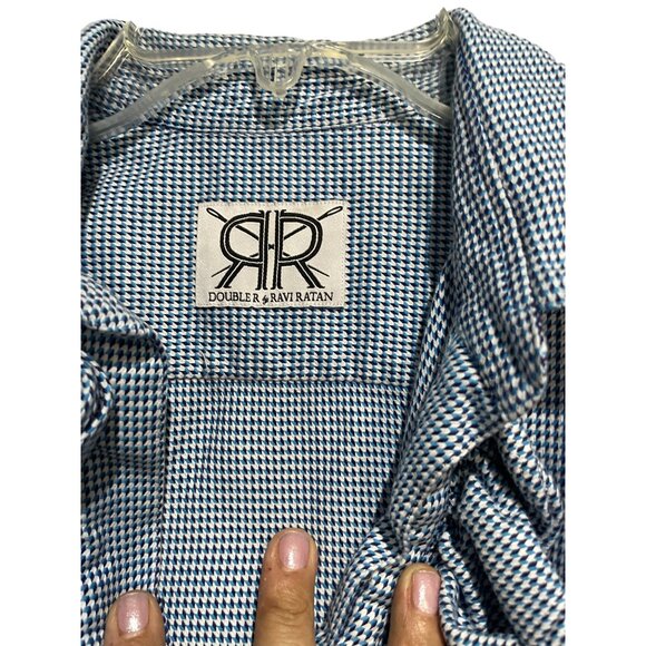 Double R By Ravi Ratan Women's Top Blouse Sleeveless Ruffle Neck Blue Size M - Picture 5 of 6